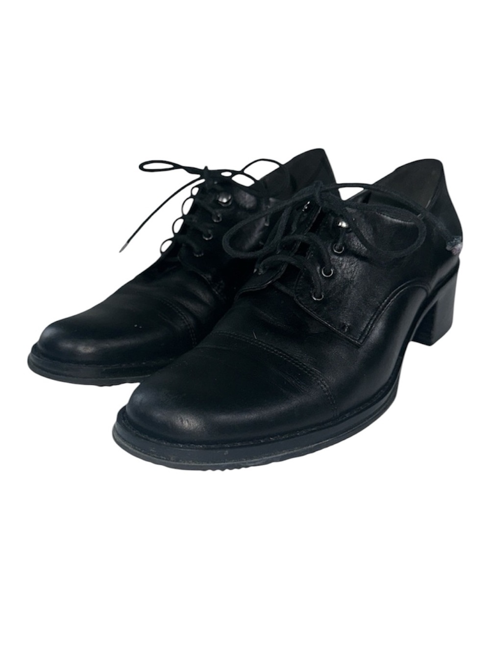 Nickles Dense Black Torino Calf Leather Lace Up Oxford Block Heel Size 7.5